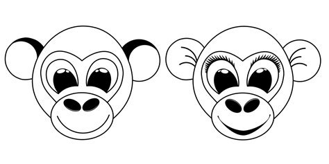 set cute Monkey, girl and boy monkey black and white outline for ...