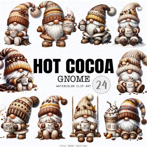 Watercolor Hot Cocoa Gnome Clipart Bundle Png Cute Gnomes Clipart