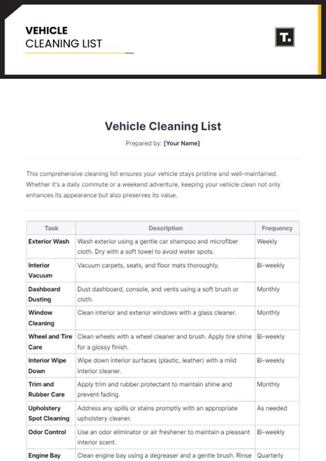 Free Vehicle Cleaning List Template to Edit Online