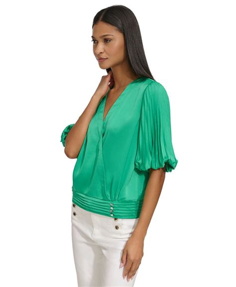 Karl Lagerfeld Paris Womens Surplice Pleated Sleeve Top Macys