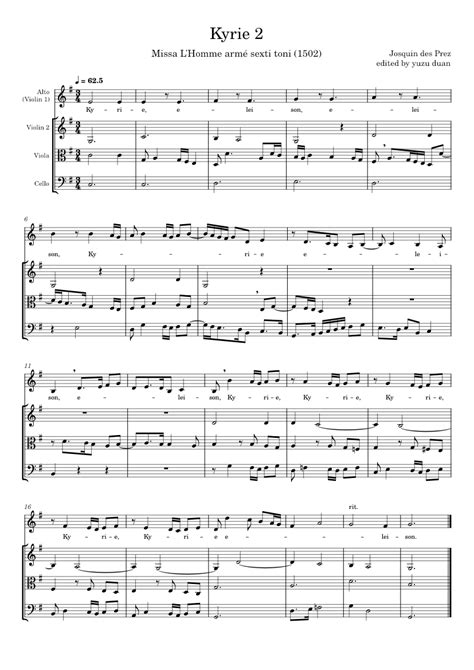 Kyrie 2 From Missa Lhomme Armé Sexti Toni Sheet Music For Alto Violin