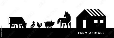 Farm Animals silhouettes isolated on white background. Vector ...