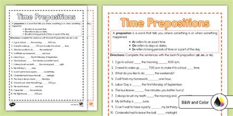 Second Grade Time Prepositions Activity Teacher Made Worksheets Library