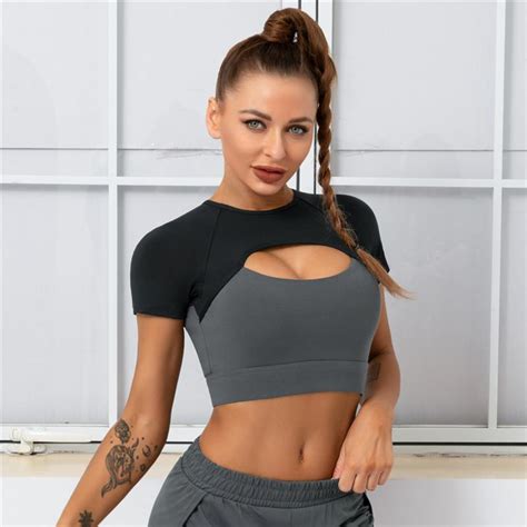 Cheap Auroth Candy Color Yoga Shirt Women Sports Short Sleeve Crop Top