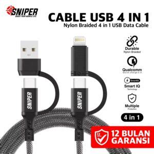 Sniper Kabel Data Nylon Braided In Fast Charging A W Pd Qc