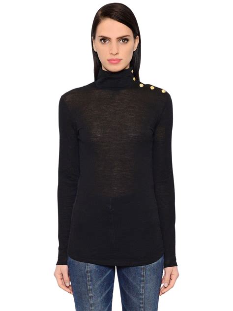 Lyst Balmain Gold Buttons Turtleneck Wool Sweater In Black