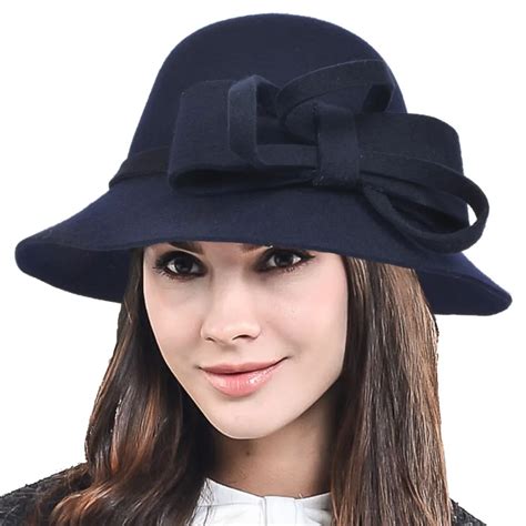 Lady Wool Felt Fedoras Hat Female Winter Elegant Bow Knot Bucket Hat