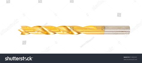 Golden Drill Bit Isolated Over White Background With Clipping Path