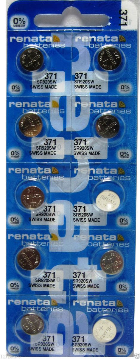 Strip of 10 Genuine Fresh Renata 371 SR920SW Swiss Made Silver 1.55v ...