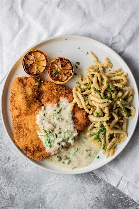 Pork Schnitzel With Buttermilk Spaetzle And Lemon Caper Dill Sauce — So Much Food Pork