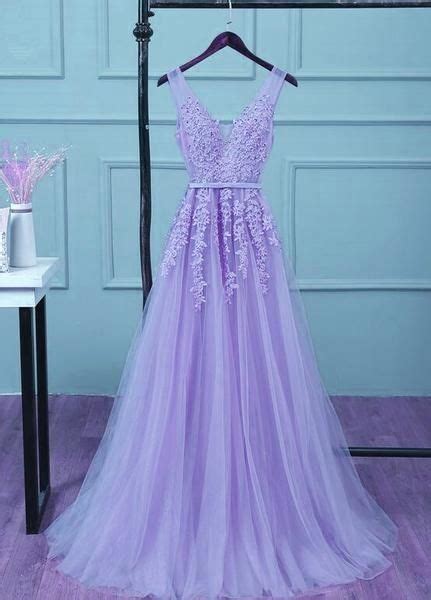 Beautiful Light Purple Tulle Long Party Gown A Line V Neckline Prom Dress 1000 Pretty Prom