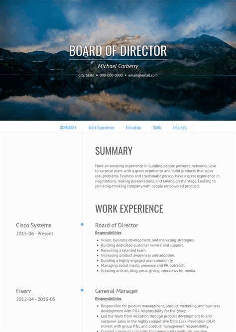 Board Of Directors Resume Samples And Templates Visualcv