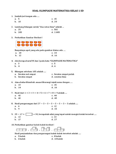 Soal Olimpiade Matematika Kelas 1 Sd Pdf