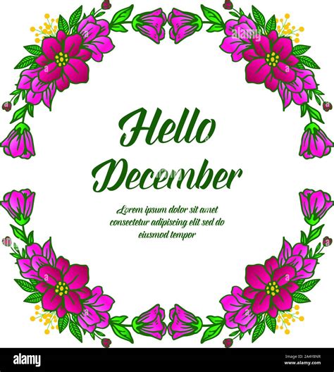 Text Hello December With Ornate Of Leaf Floral Frame Vector Stock