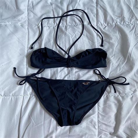 Hollister Y K Navy Ruffle Bikini Set A Navy Blue Depop Navy