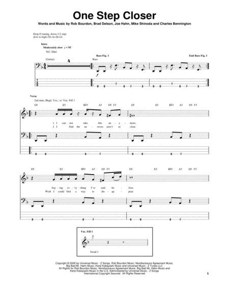 One Step Closer By Linkin Park Guitar Tablature Digital Sheet Music