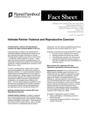 Fillable Online Plannedparenthood IPV And Reproductive Coercion Fact