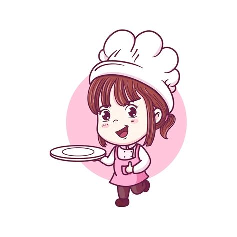 Premium Vector Cute Chef Girl Character Logo