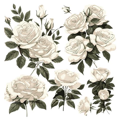 White Roses Vector Sticker Clipart Flowers And Branches Of White Roses