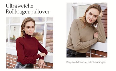 Woolen Bloom Rollkragenpullover Damen Langarm Strickpullover Weich