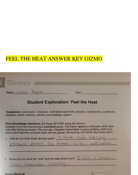 fEEL THE HEAT ANSWER KEY GIZMO - Scholarfriends