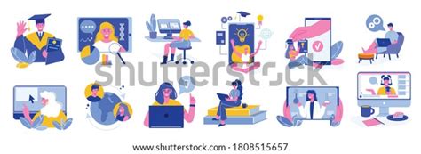 Online Education Learning Set Isolated Icons Stock Vector Royalty Free