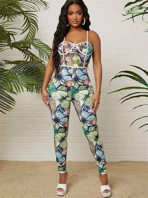 SHEIN Mono Ajustado Con Estampado De Mariposa Bustier Moda De Mujer