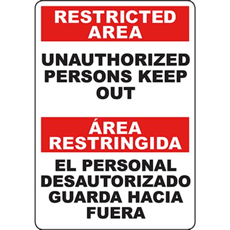 Restricted Area Unauthorized Persons Keep Out Bilingual Sign Graphic