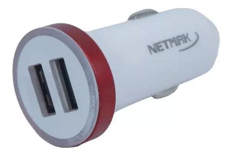 Cargador P Auto 2 Usb Rapido 2 1a Rojo Netmak MercadoLibre