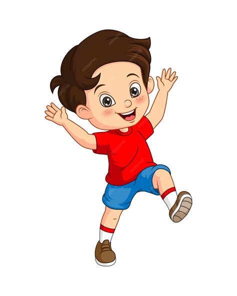 Premium Vector Cartoon Happy Little Boy Raising Hands