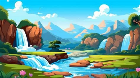 Uma ilustração dos desenhos animados de uma bela paisagem montanhosa