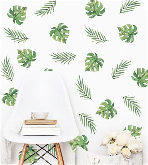 Watercolor Palm And Monstera Leaf Decals Monstera Wall Decals