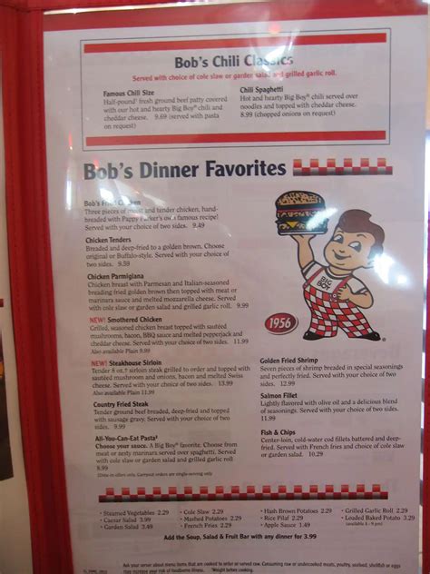 Menu at Big Boy restaurant, Norco