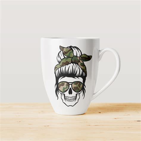 Messy Bun Camouflage Svg Army Skull Mom Svg Camo Messy Bun Etsy