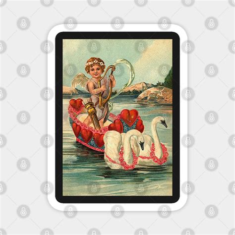 Cupid Plays Harp In A Boat Pulled By Two Swans Rare Magnet Teepublic