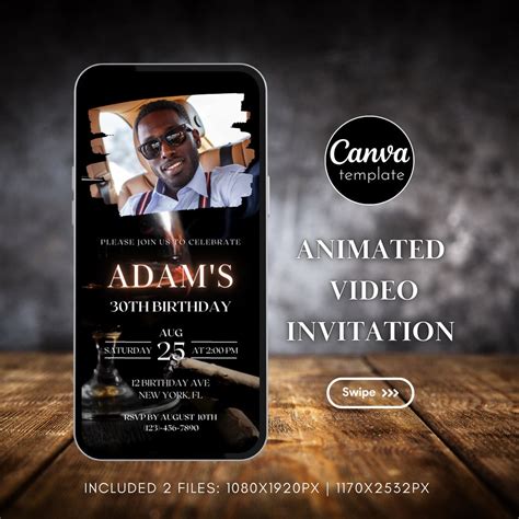 Animated Whiskey Themed Digital Surprise Party Invitation With Photo