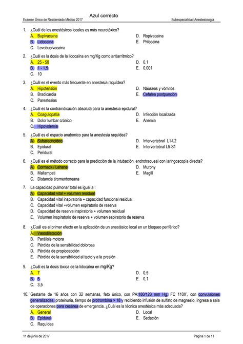 Solution Banco De Preguntas Subespecialidad Anestesiologia Clave A