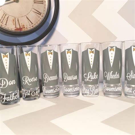 Personalized Shot Glasses With Tuxes Groom And Groomsmen Wedding Glasses 1 Groomsmen Ts