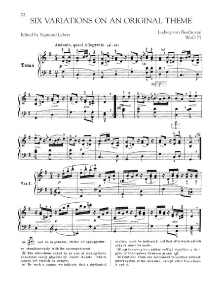 Six Easy Variations In G Major By Ludwig Van Beethoven Piano