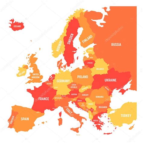 Mapa Pol Tico Del Continente Europeo En Cuatro Tonos De Naranja Con