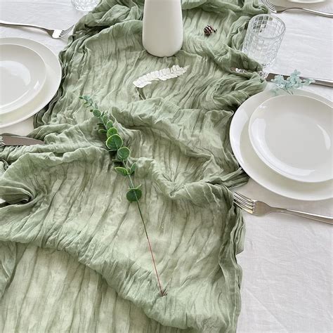 Buy 4 Pieces Sage Green Cheesecloth Table Runner 35 X 157 Inch Boho