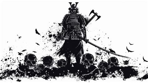 Samurai Warrior Standing On A Pile Of Skulls Premium AI Generated Image