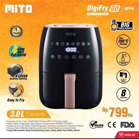 Jual MITO AF2 Digital Air Fryer 3 Liter Di Seller Smart Homeware