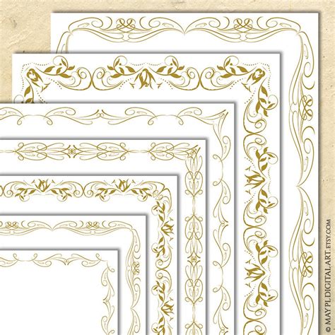 Gold Certificate Border Clipart Page Designs for Document, Diploma and ...