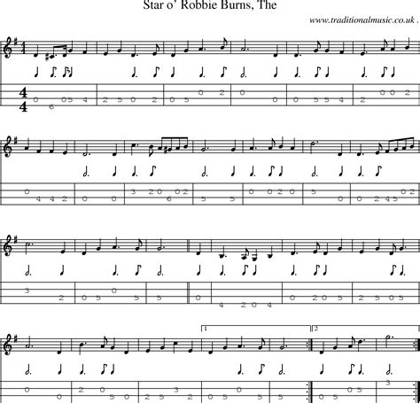 Scottish Tune Sheetmusic Midi Mp3 Mandolin Tab And PDF For Star O