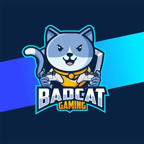 Bad Cat Cute Mascot Character Esport Logo Design With Game Stick For