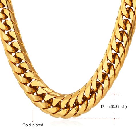 Chaine Acier homme à Gros maillage Cubain Gold Bijoux Hommes Colliers