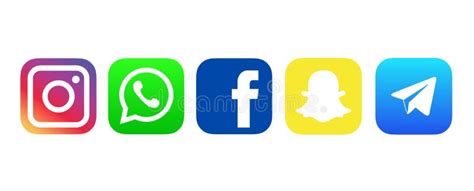 Logotipos De Facebook Whatsapp Telegram E Instagram Aislado Sobre Fondo Blanco Fotografía