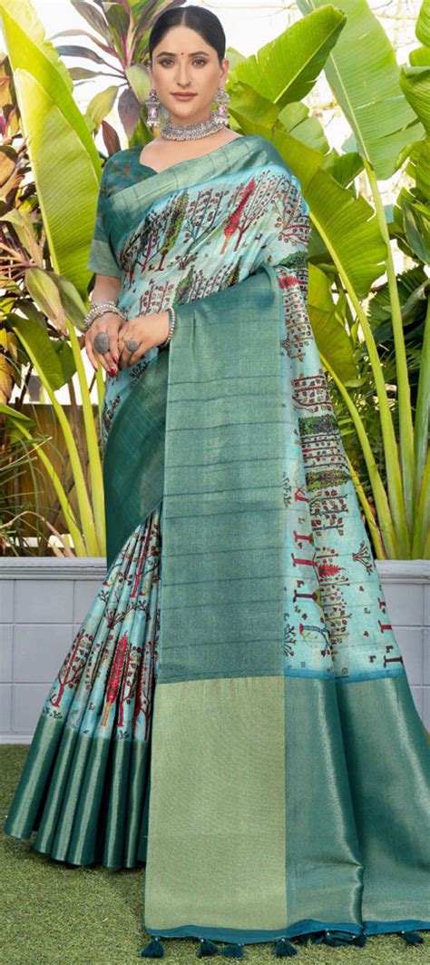 Festive Reception Traditional Blue Color Silk Fabric Saree 1947439