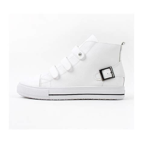 Womens 4 Buckle Sneakers High Top Zipper Shoes White